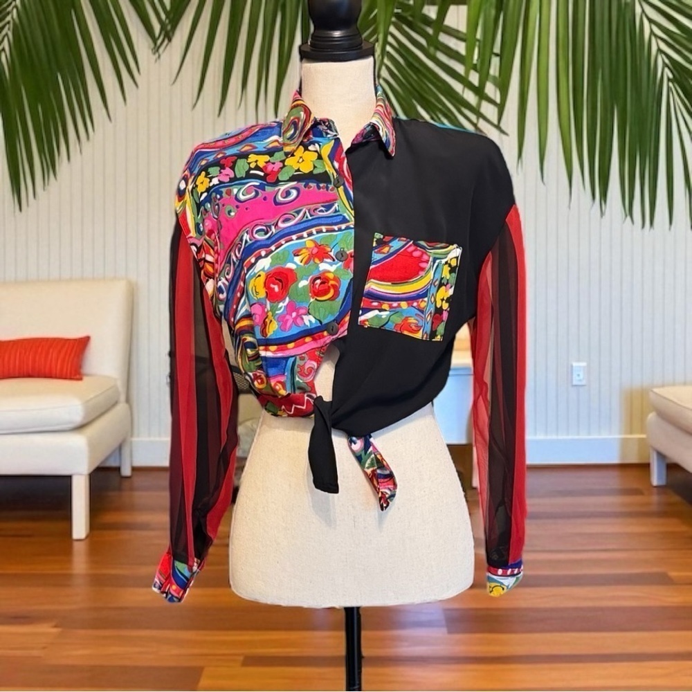 Vintage Judy Knapp California Colorblock Button-Up Blouse – Size Small